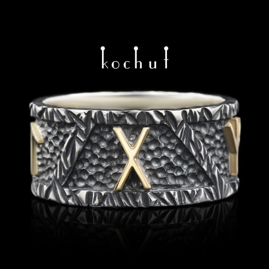 Runic Force — Ring aus oxidiertem Silber und Gelbgold