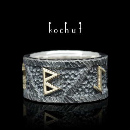 Runic Force — Ring aus oxidiertem Silber und Gelbgold