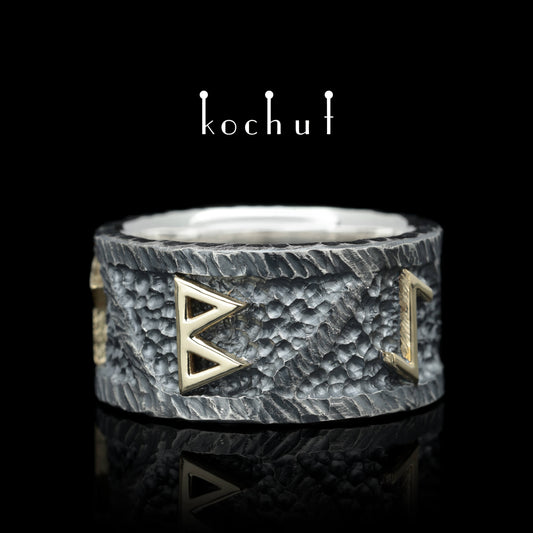 Runic Force — Ring aus oxidiertem Silber und Gelbgold