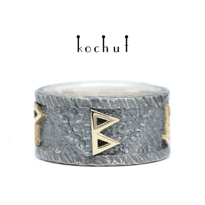Runic Force — Ring aus oxidiertem Silber und Gelbgold