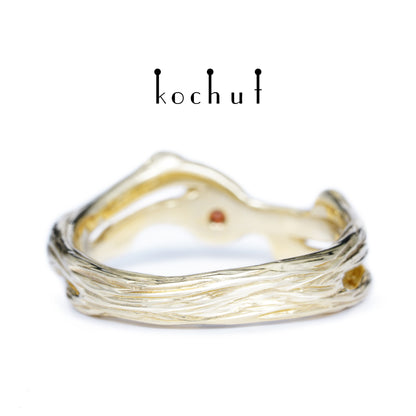 Zweig — Ring aus Gelbgold mit rotem Granat