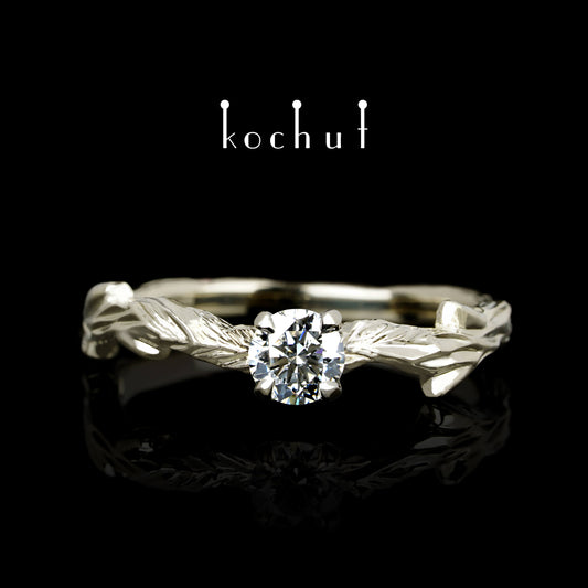 März Zweig — Ring aus Weißgold mit Diamant