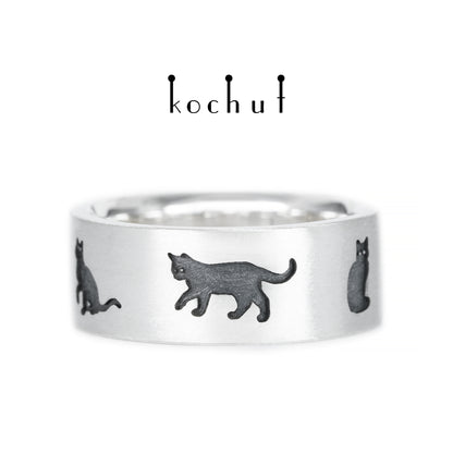 März-Katzen — Ring aus oxidiertem Silber