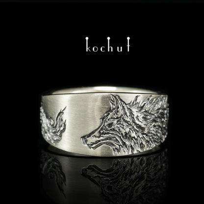 Dunkler Wolf — Weißgoldring mit schwarzem Rhodium