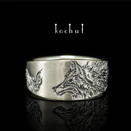 Dunkler Wolf — Weißgoldring mit schwarzem Rhodium
