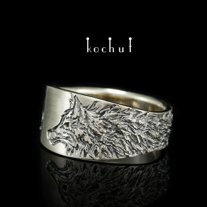 Dunkler Wolf — Weißgoldring mit schwarzem Rhodium