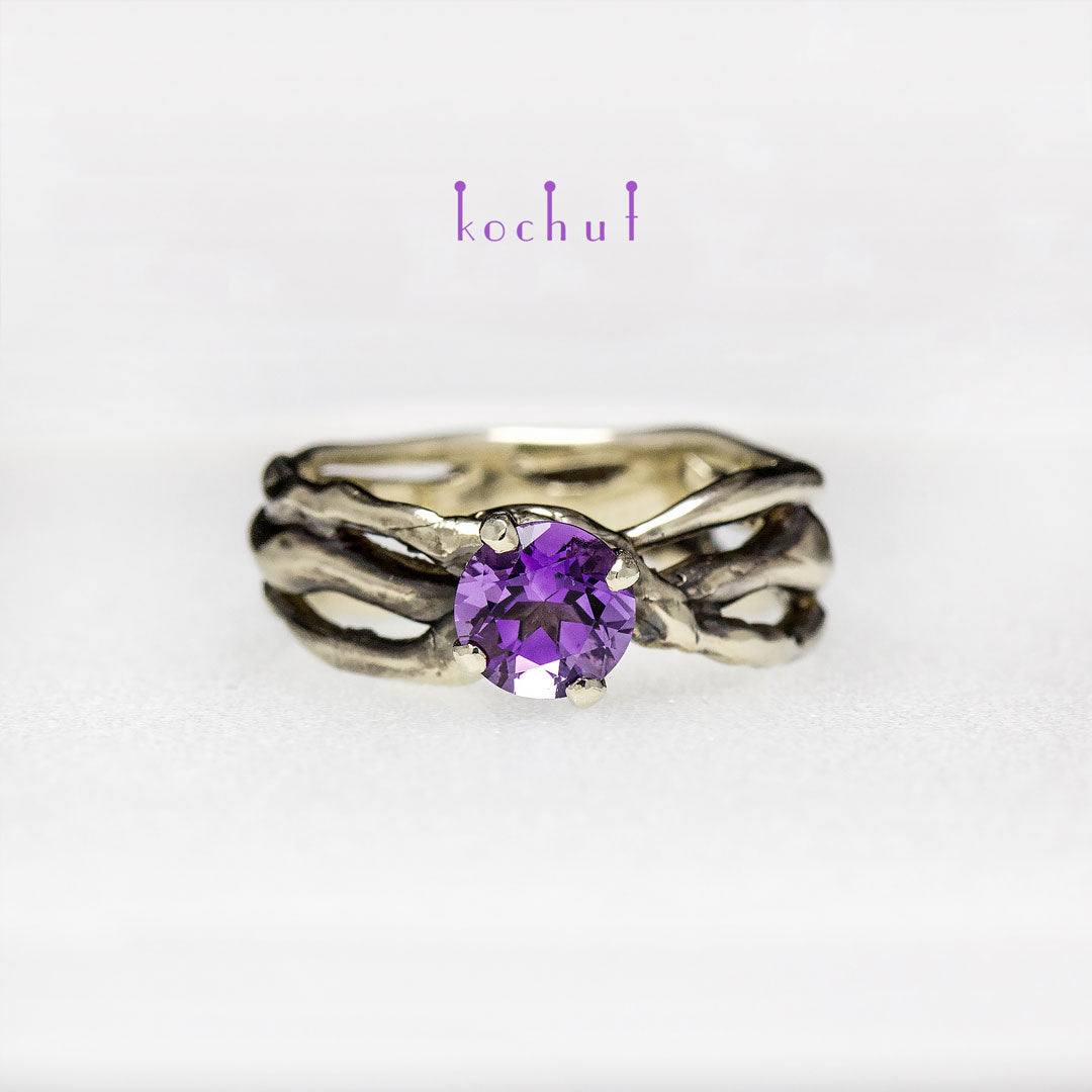 Mein kleiner Stern — ein Ring aus Weißgold mit schwarzer Rhodium-Beschichtung und Amethyst
