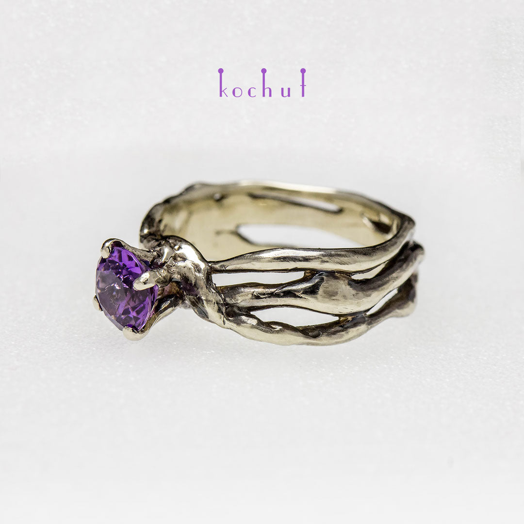 Mein kleiner Stern — ein Ring aus Weißgold mit schwarzer Rhodium-Beschichtung und Amethyst