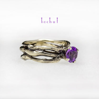 Mein kleiner Stern — ein Ring aus Weißgold mit schwarzer Rhodium-Beschichtung und Amethyst