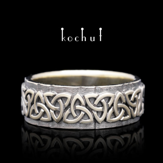 Keltisches Muster — Weißgoldring mit schwarzem Rhodium