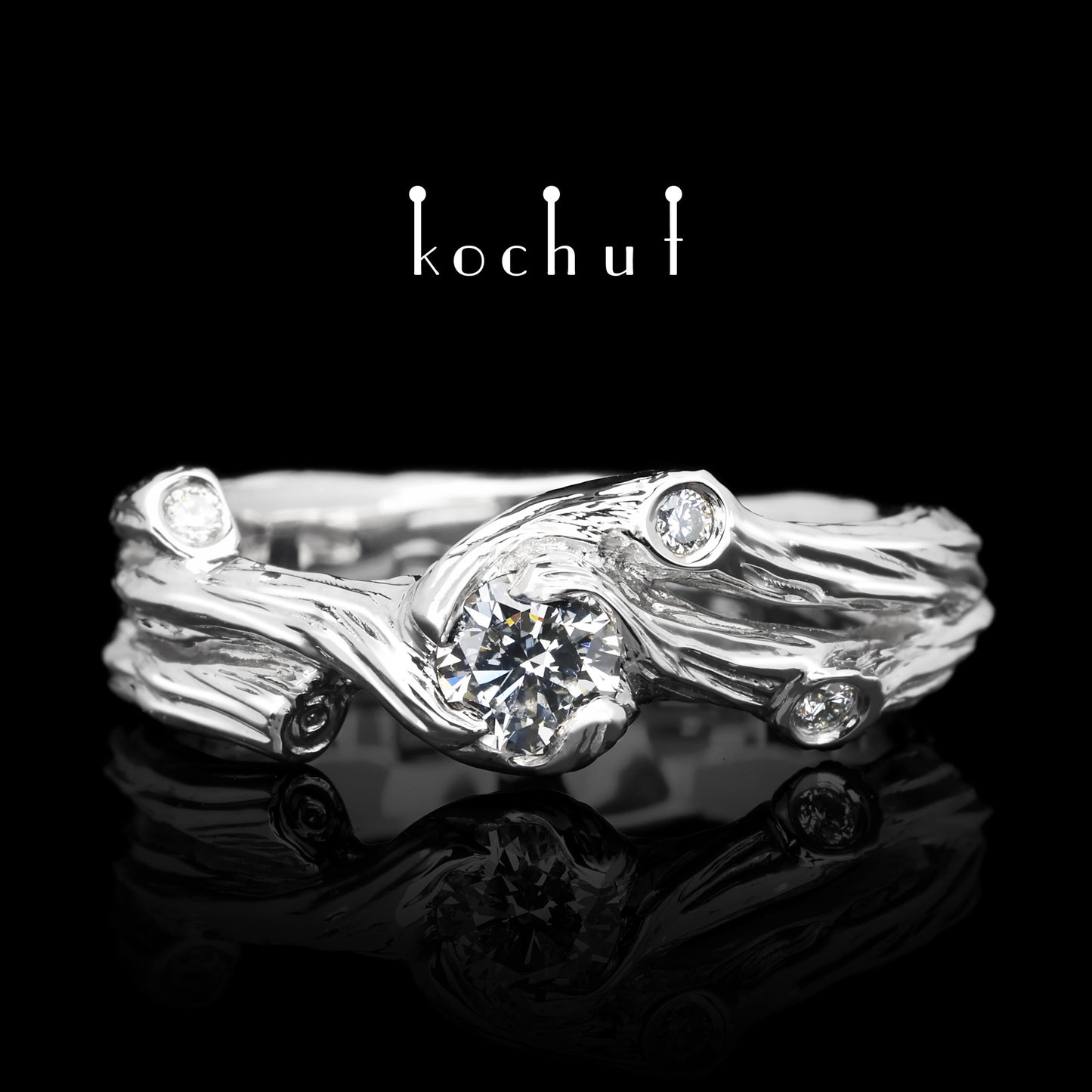 Zweig — Verlobungsring aus Weißgold mit Diamanten, beschichtet mit weißem Rhodium
