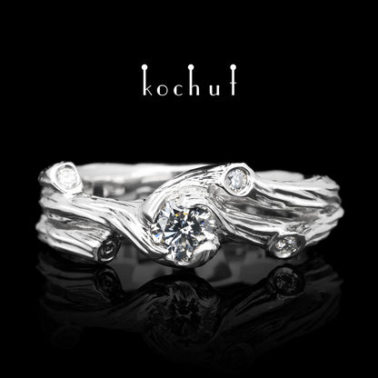 Zweig — Verlobungsring aus Weißgold mit Diamanten, beschichtet mit weißem Rhodium