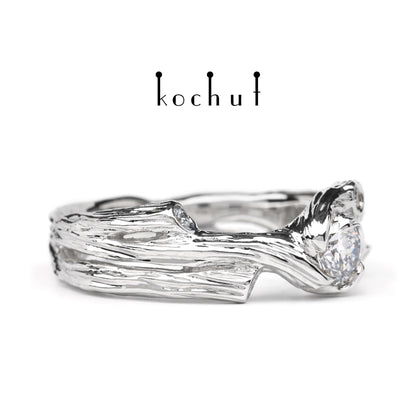 Zweig — Verlobungsring aus Weißgold mit Diamanten, beschichtet mit weißem Rhodium