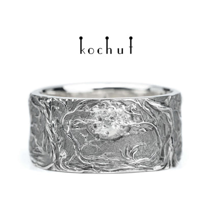 Wildschwein — silberner Ring mit schwarzem Rhodium