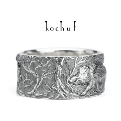 Wildschwein — silberner Ring mit schwarzem Rhodium