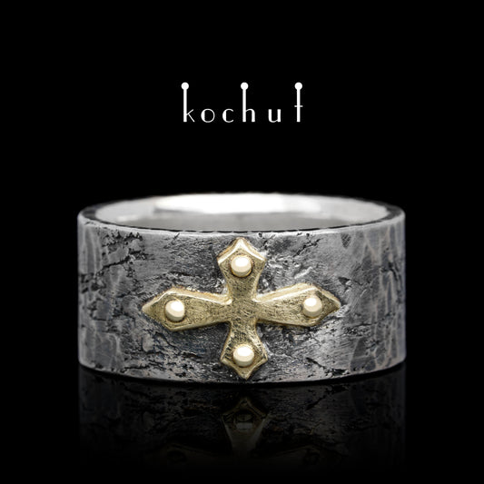 Fortune — Ring aus oxidiertem Silber und Gelbgold