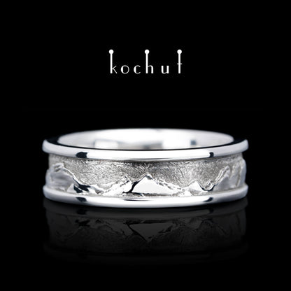 Peaks of Love — Silberhochzeitssilberring, beschichtet mit weißem Rhodium