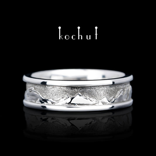 Peaks of Love — Silberhochzeitssilberring, beschichtet mit weißem Rhodium