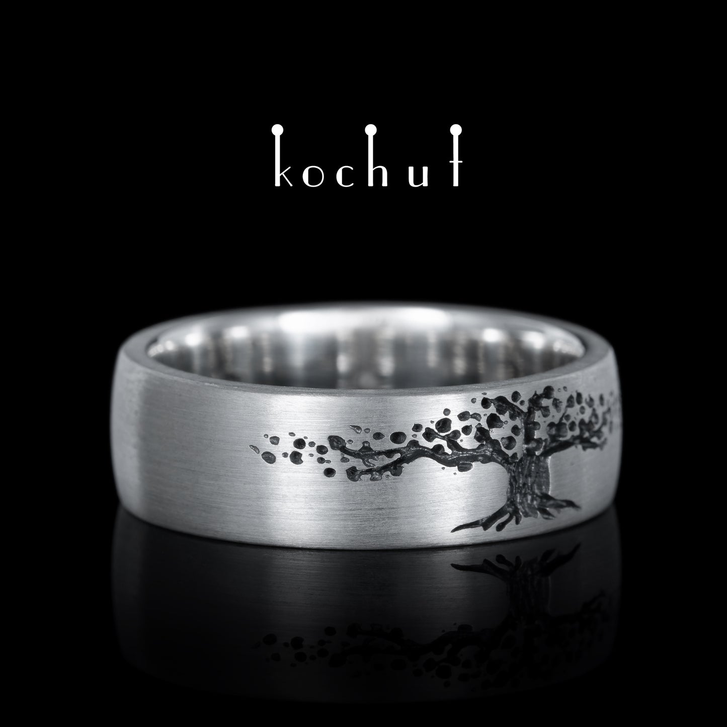 Baum des Lebens — Ehering aus oxidiertem Silber