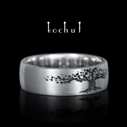 Baum des Lebens — Ehering aus oxidiertem Silber