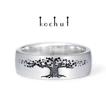 Baum des Lebens — Ehering aus oxidiertem Silber