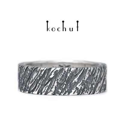 Baum des Lebens: Aschenrinde — Ehering aus oxidiertem Silber