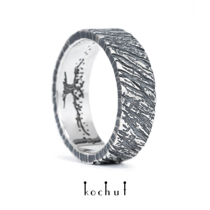 Baum des Lebens: Aschenrinde — Ehering aus oxidiertem Silber