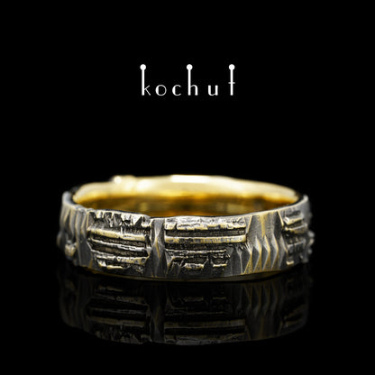 Liebe Code — Ehering aus Gelbgold mit schwarzem Rhodium