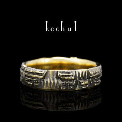 Liebe Code — Ehering aus Gelbgold mit schwarzem Rhodium