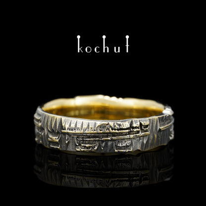 Liebe Code — Ehering aus Gelbgold mit schwarzem Rhodium