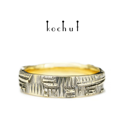 Liebe Code — Ehering aus Gelbgold mit schwarzem Rhodium