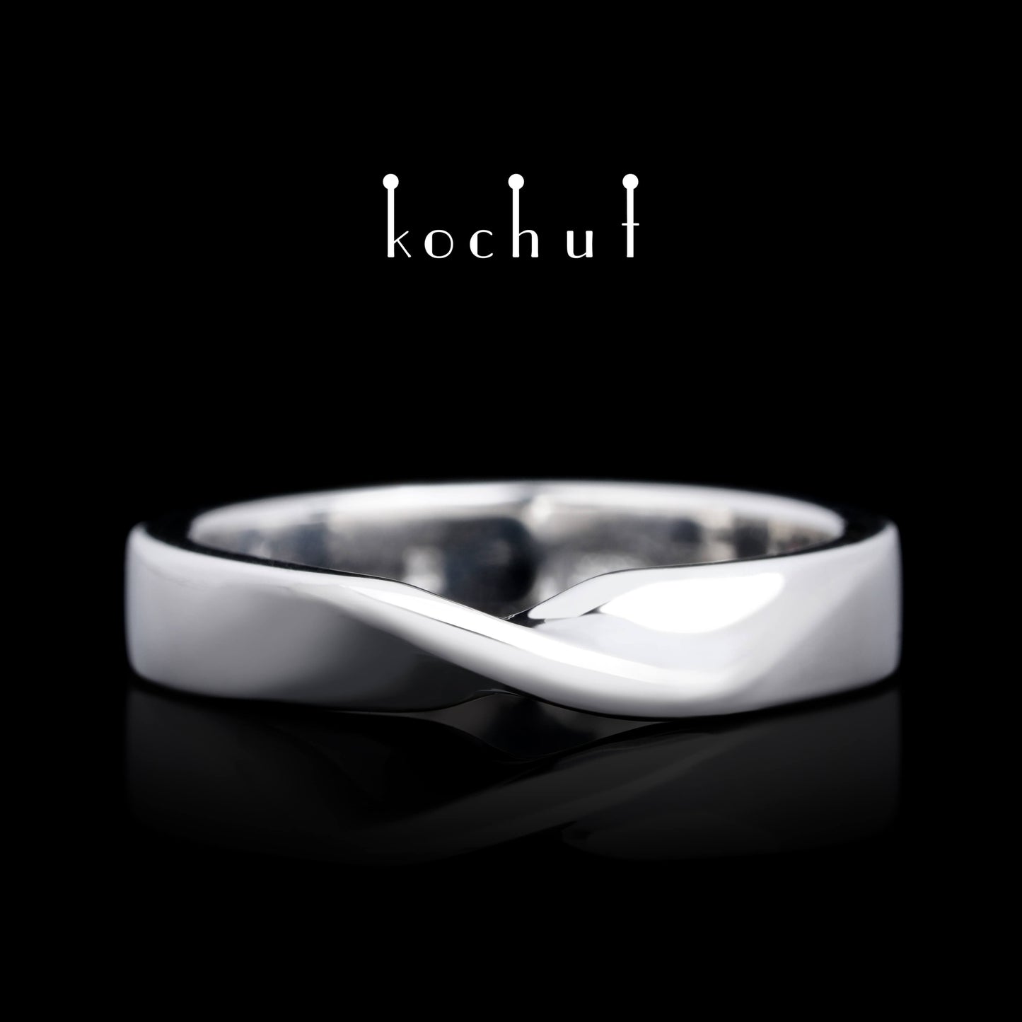 Moebius-Band — silberner Ehering, beschichtet mit weißem Rhodium