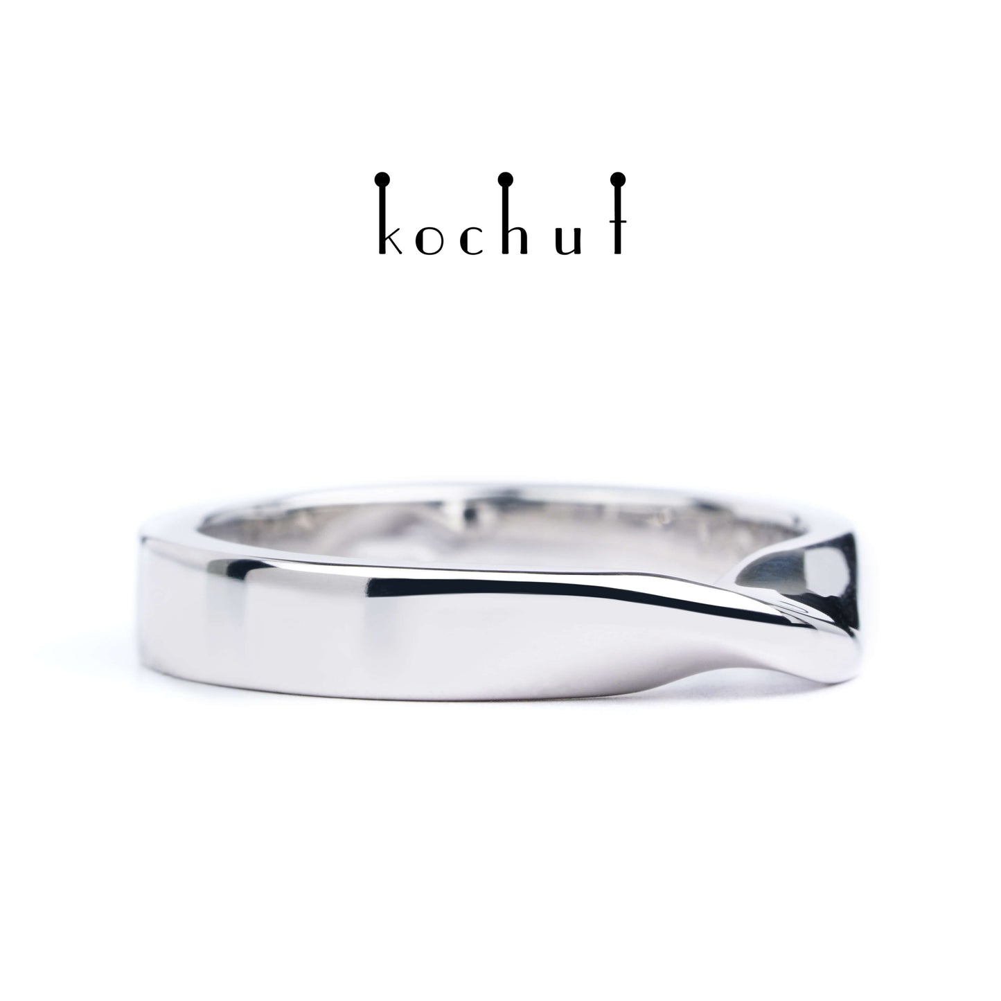 Moebius-Band — silberner Ehering, beschichtet mit weißem Rhodium