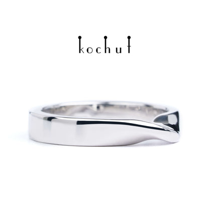 Moebius-Band — silberner Ehering, beschichtet mit weißem Rhodium