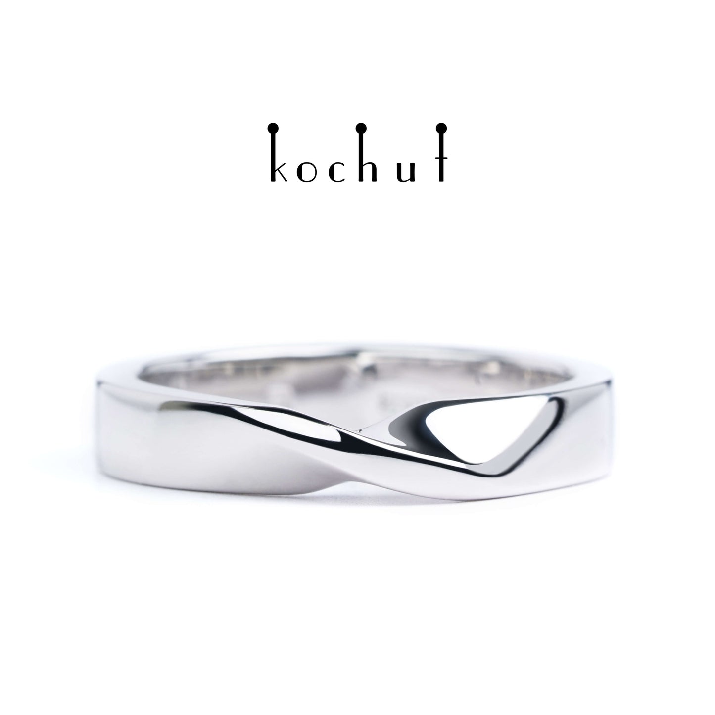 Moebius-Band — silberner Ehering, beschichtet mit weißem Rhodium