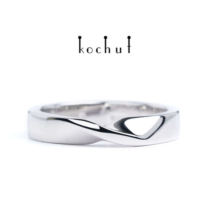 Moebius-Band — silberner Ehering, beschichtet mit weißem Rhodium