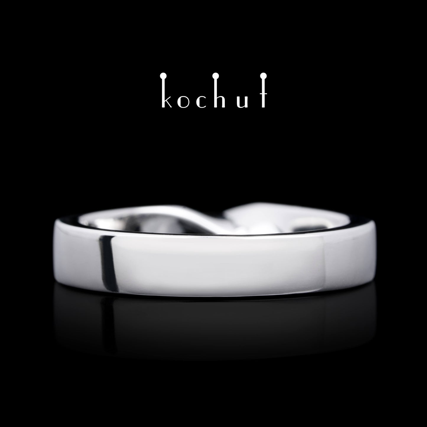 Moebius-Band — silberner Ehering, beschichtet mit weißem Rhodium