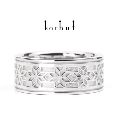 Alatyr — Ehering aus Sterlingsilber, überzogen mit weißem Rhodium