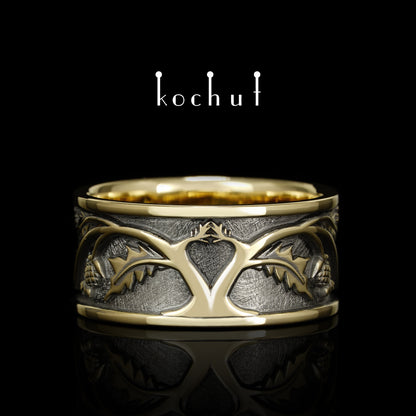 Alchemie der Liebe — Ehering aus Gelb- und Rotgold, überzogen mit schwarzem Rhodium