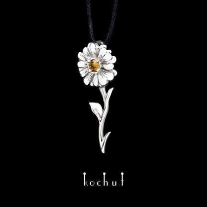 Kamille — Silberanhänger mit Citrin, beschichtet mit weißem Rhodium