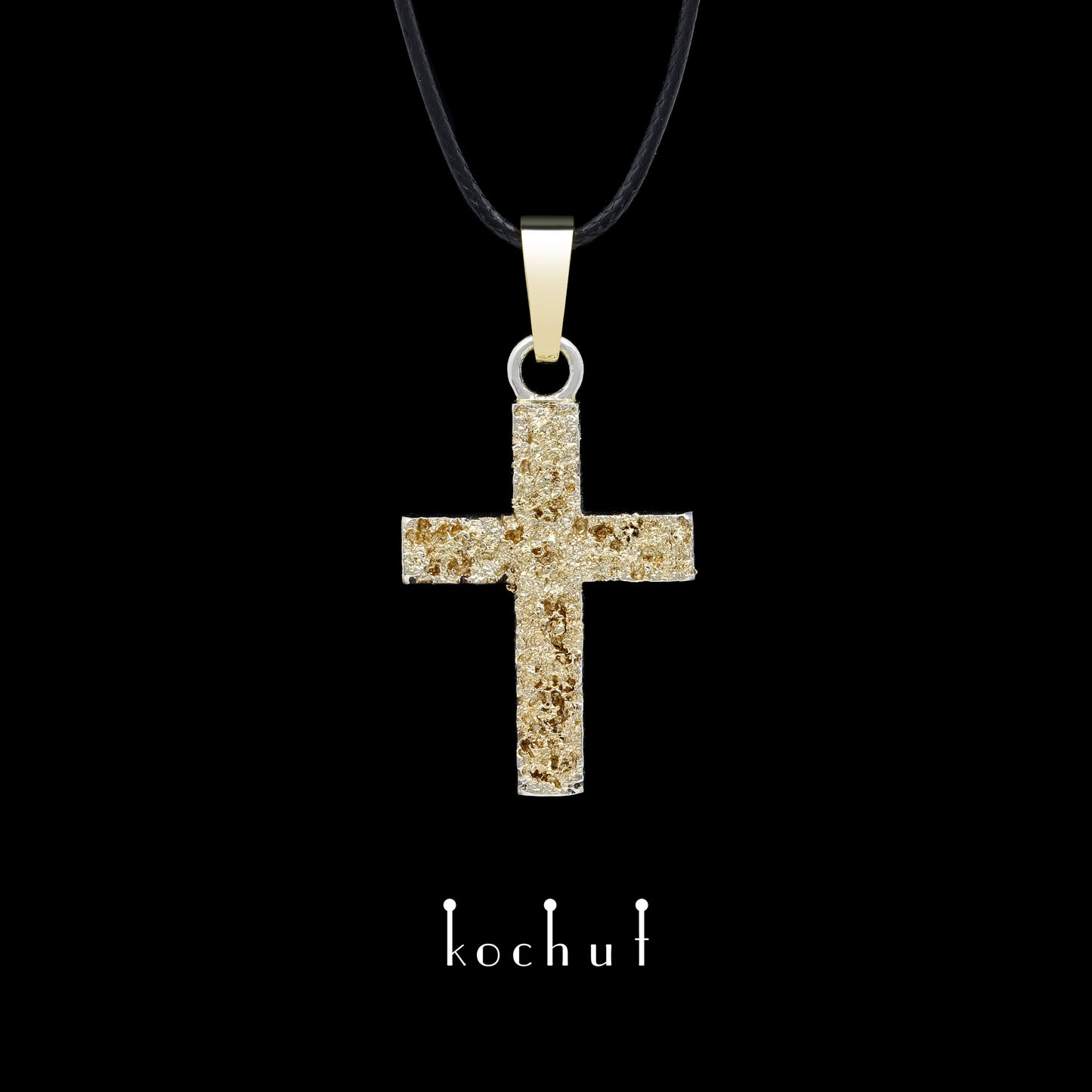 Leib und Seele mit einem Baum — Kreuz aus oxidiertem Silber mit Gelbgoldbeschichtung