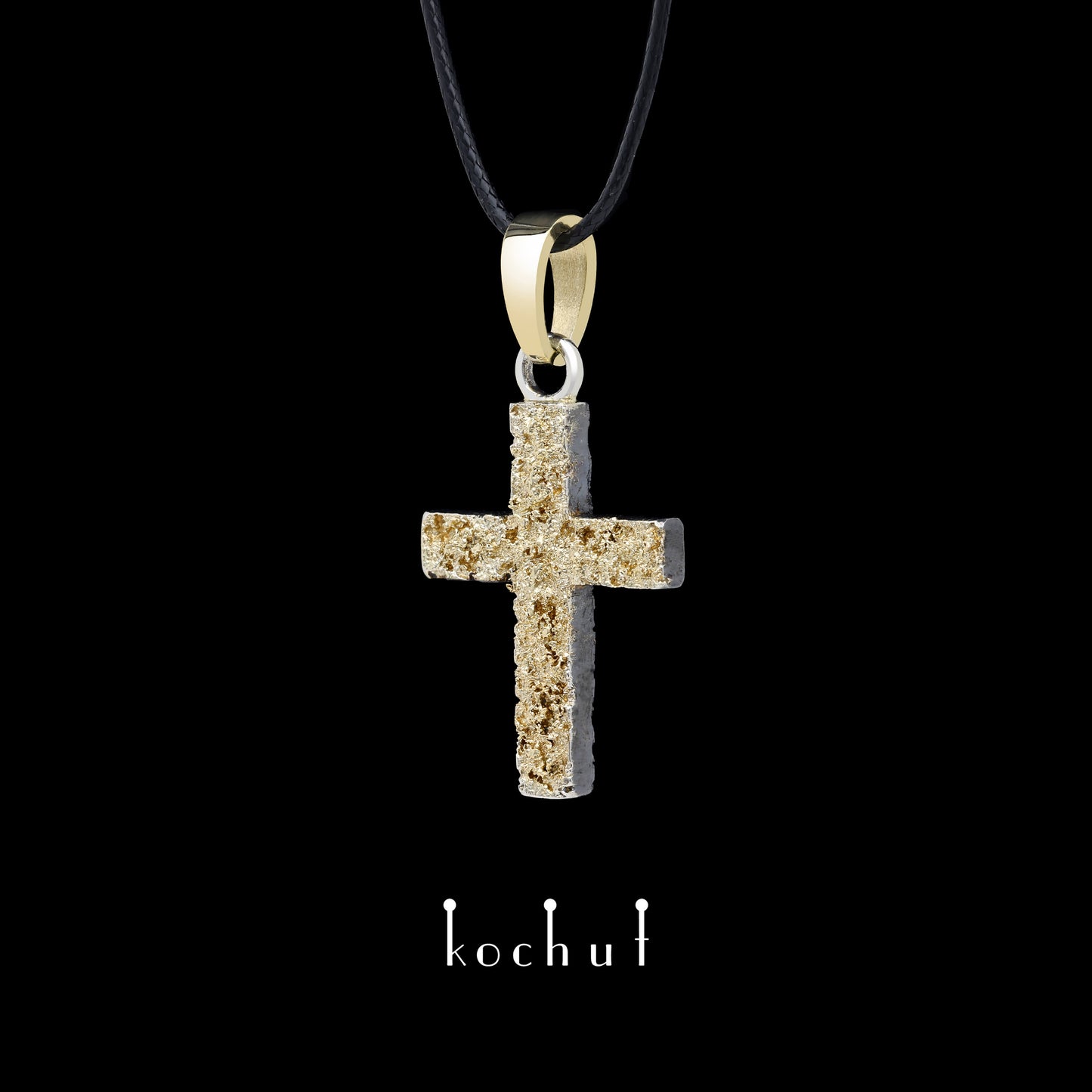 Leib und Seele mit einem Baum — Kreuz aus oxidiertem Silber mit Gelbgoldbeschichtung
