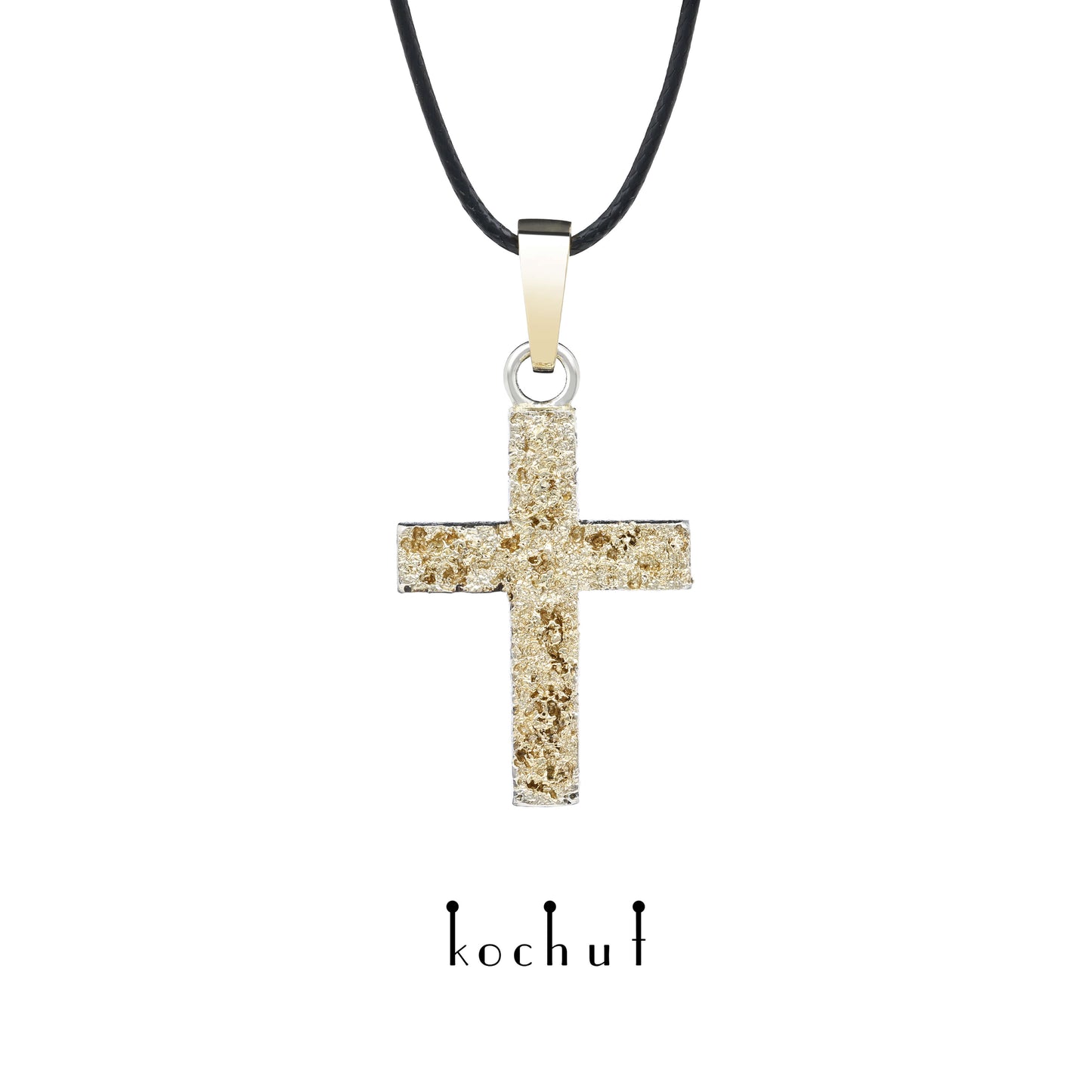Leib und Seele mit einem Baum — Kreuz aus oxidiertem Silber mit Gelbgoldbeschichtung