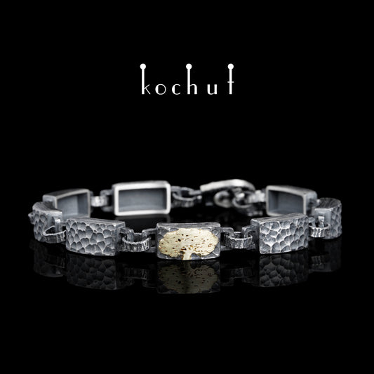 Baum des Lebens — Armband aus oxidiertem Silber und Gelbgold