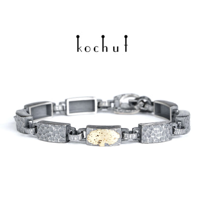 Baum des Lebens — Armband aus oxidiertem Silber und Gelbgold