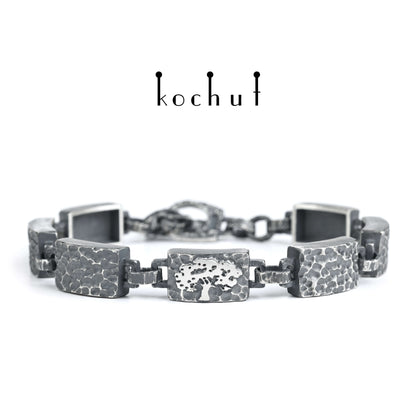 Baum des Lebens — breites Armband aus oxidiertem Silber