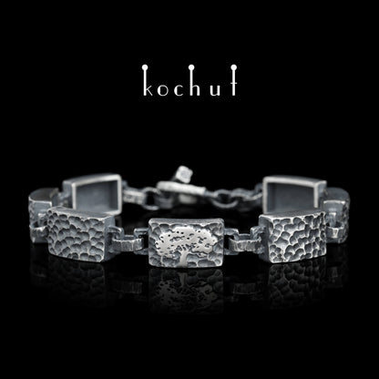 Baum des Lebens — breites Armband aus oxidiertem Silber