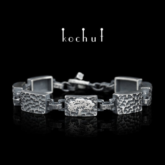 Baum des Lebens — breites Armband aus oxidiertem Silber