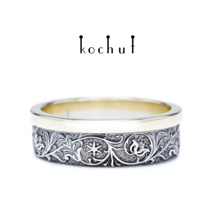 Harmonie der Natur — Ring aus Silber und Gelbgold, überzogen mit schwarzem Rhodium