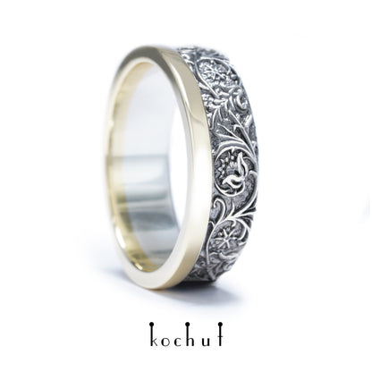 Harmonie der Natur — Ring aus Silber und Gelbgold, überzogen mit schwarzem Rhodium